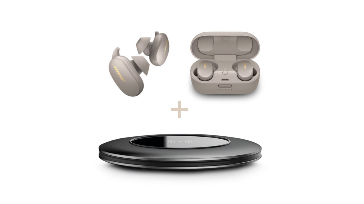 Les écouteurs Bose QuietComfort Earbuds et leur chargeur à induction