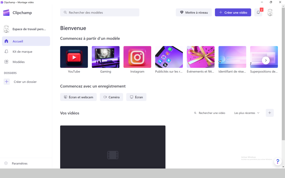 Clipchamp accueil