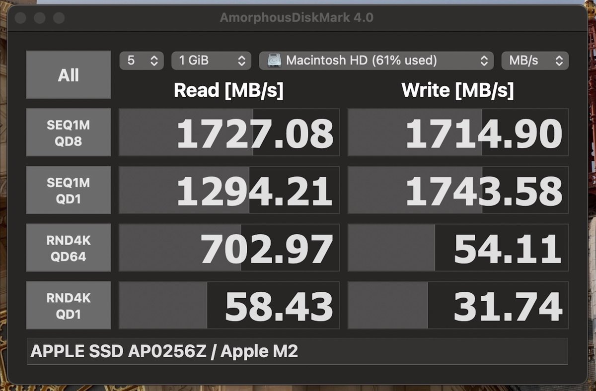 Les vitesses de transfert offertes par le MacBook Air en modèle de base, 256 Go