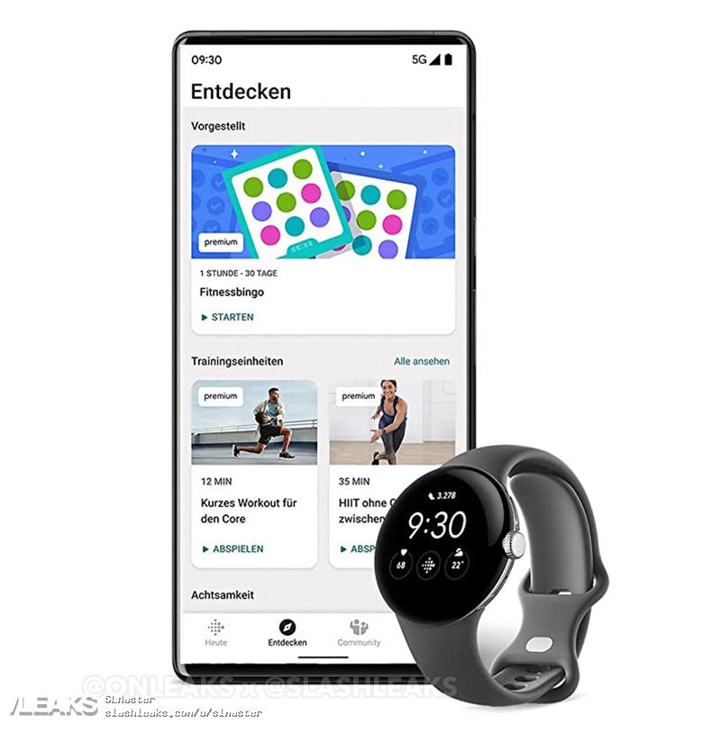 Google Pixel Watch Fitbit app © © OnLeaks / Slashleaks