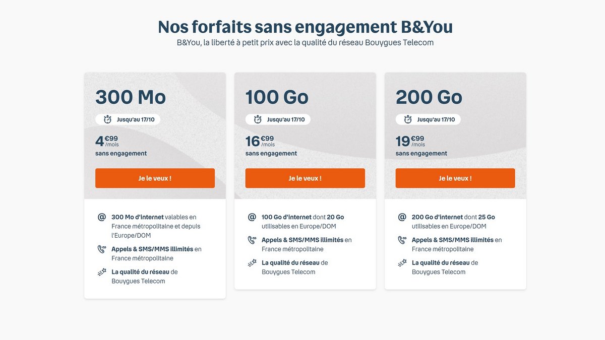 Forfait B&You 100 Go 16,99 € © Bouygues