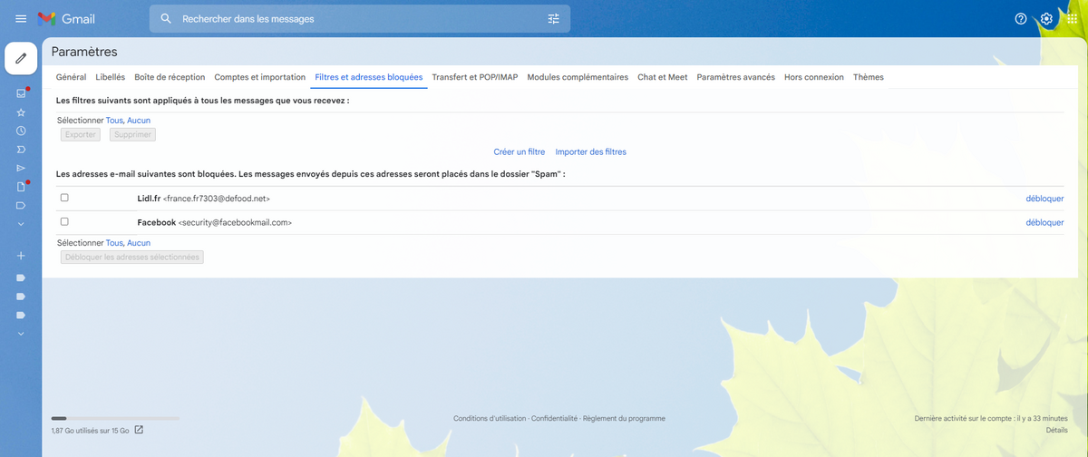 Gmail Filtres © Google