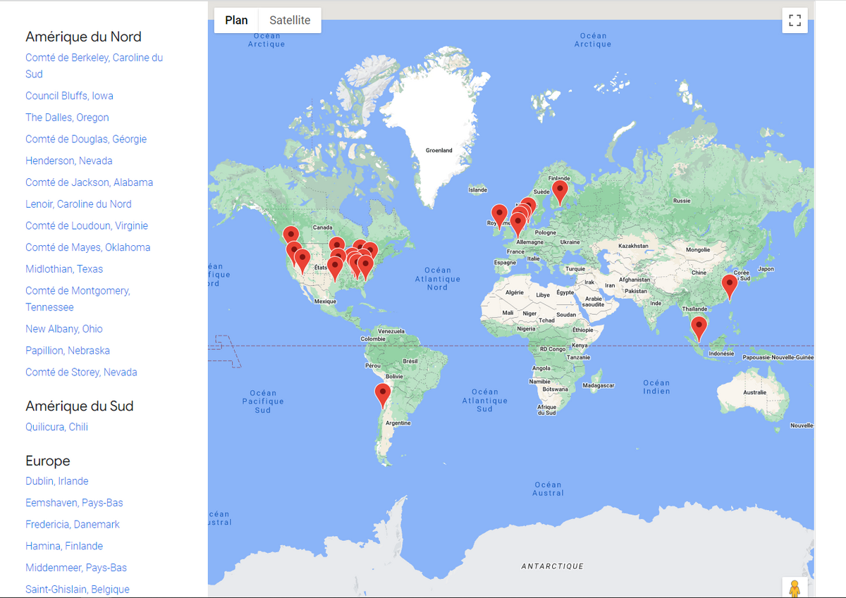 Google - Localisation des serveurs de la firme