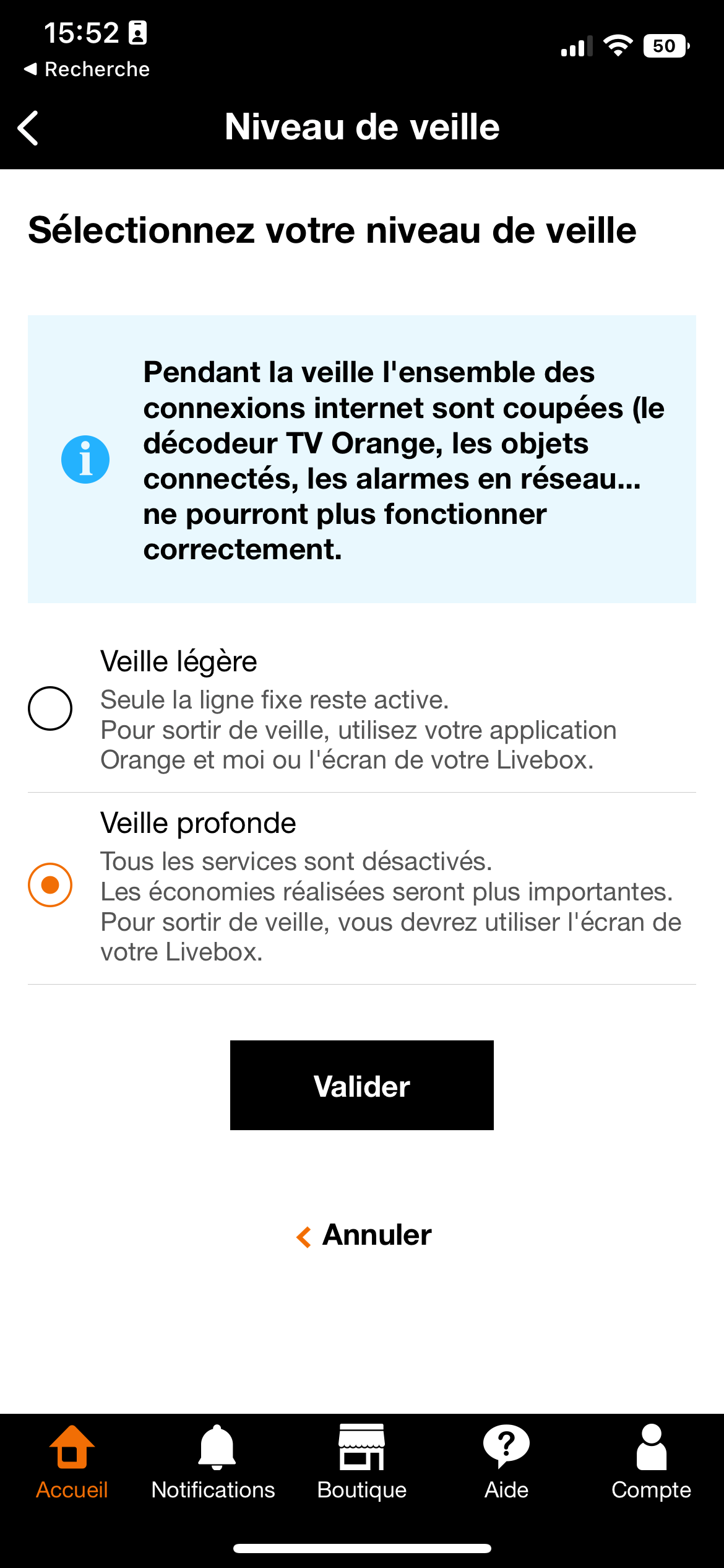 Livebox 6 Veille 2 © Capture d'écran