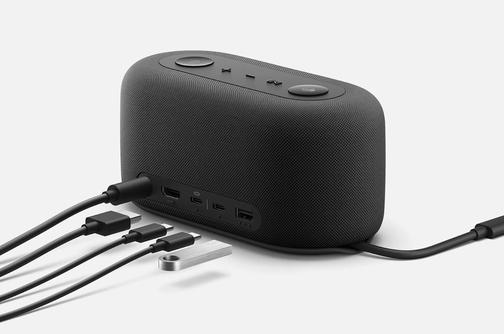 La surprise de la conférence Surface : Microsoft dévoile Audio Dock, une enceinte qui fait hub (ou le contraire)