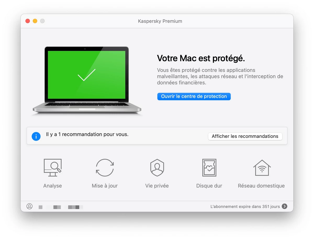 Kaspersky Premium Mac Accueil