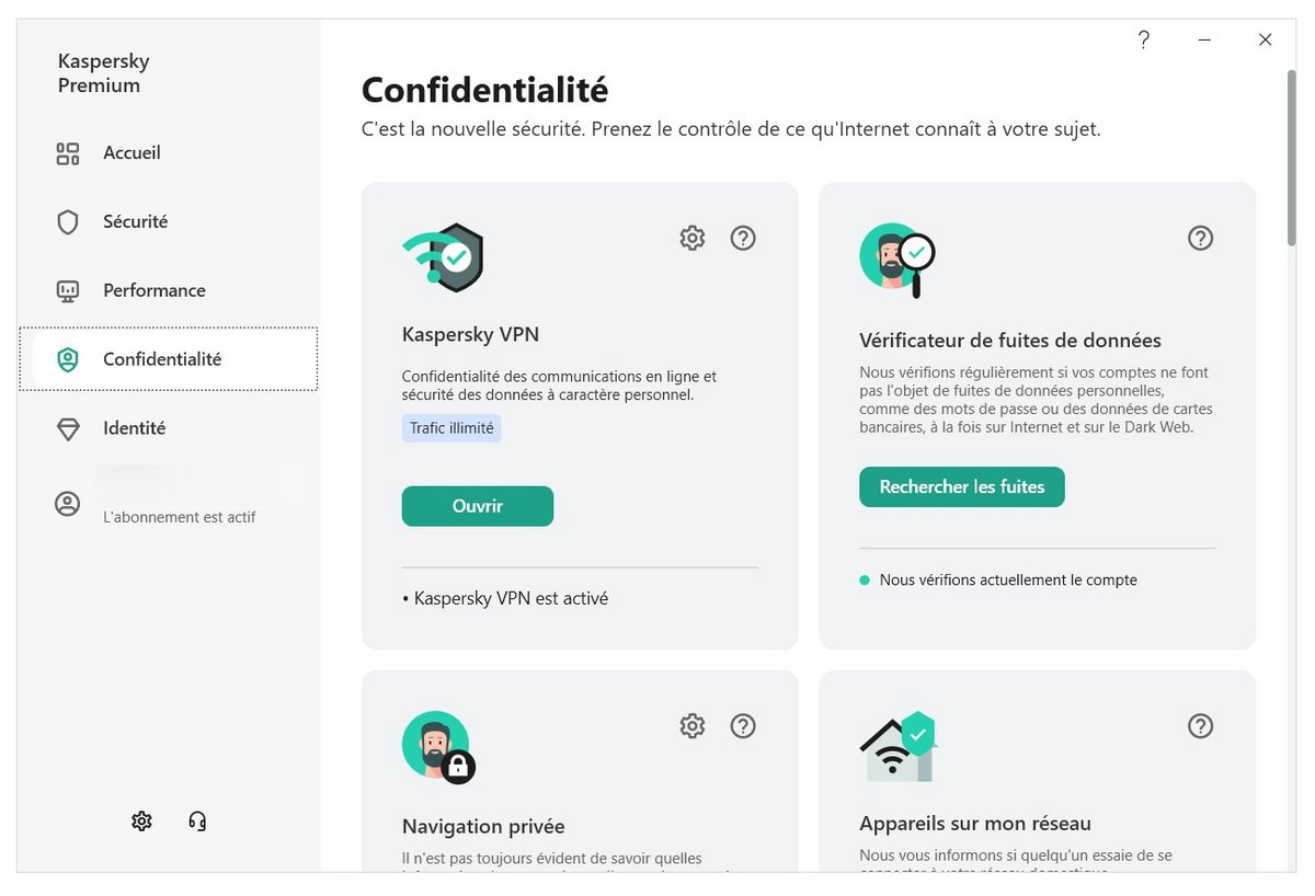 Kaspersky Premium - Confidentialité