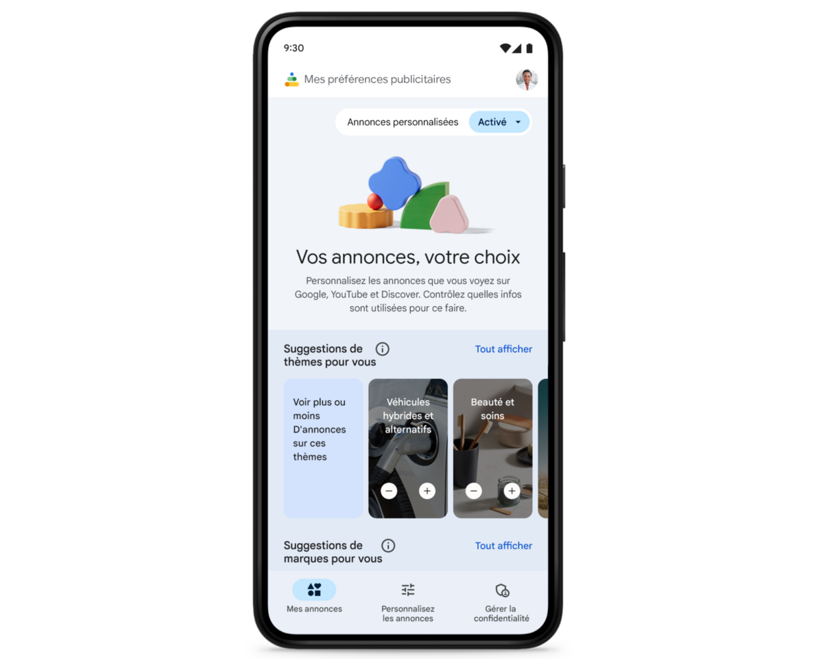 Discover personnalisation annonces © Google