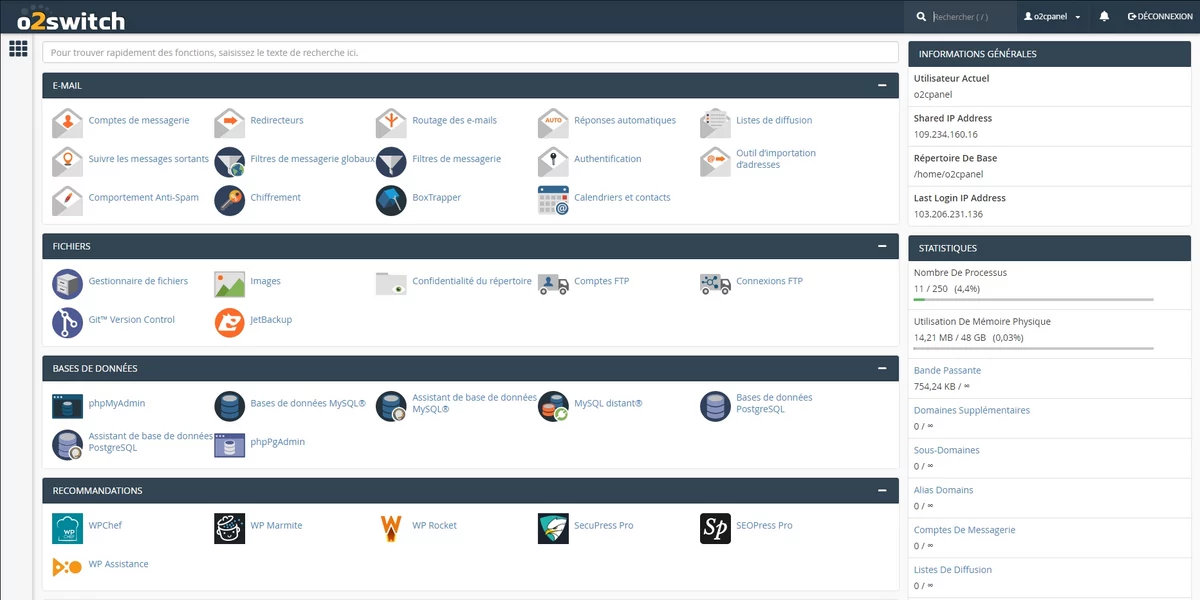 o2switch cpanel © o2switch