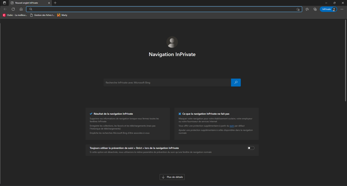 microsoft edge inprivate © clubic.com