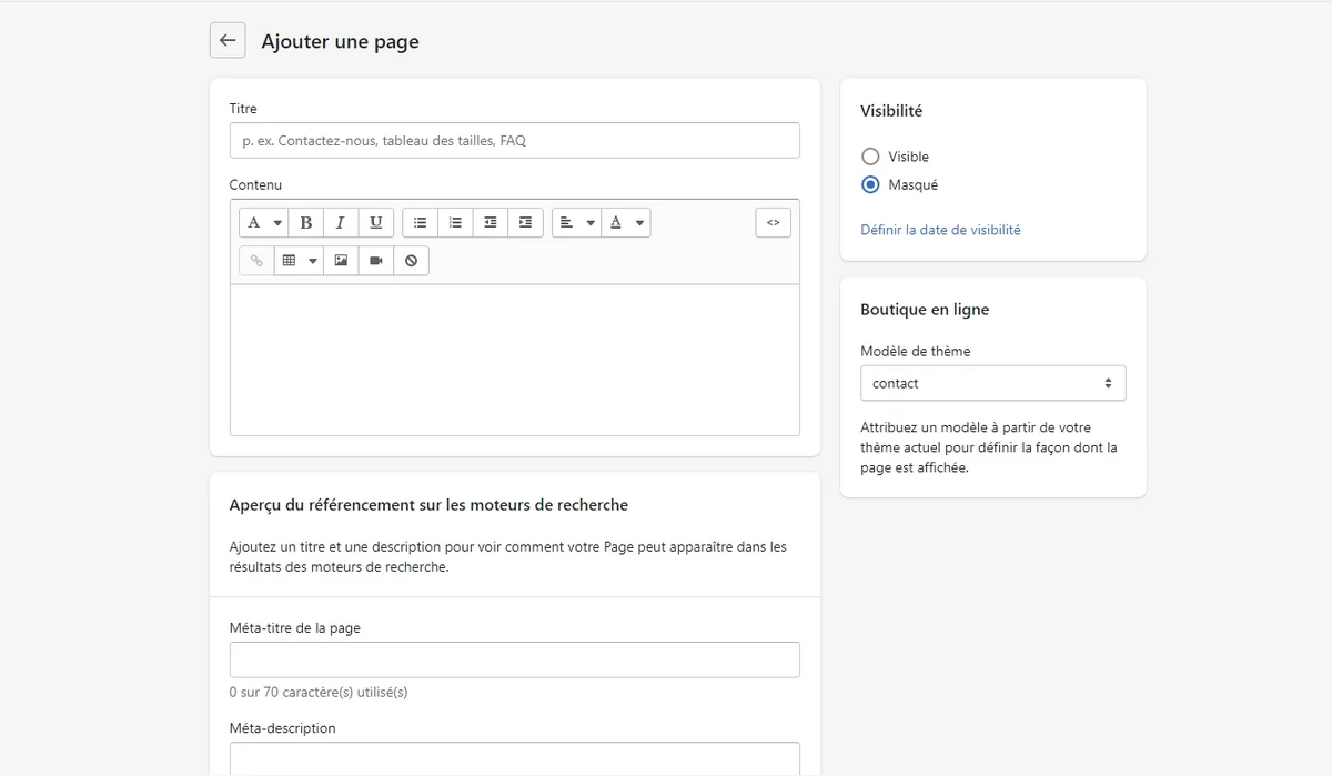 Shopify création de page © Shopify