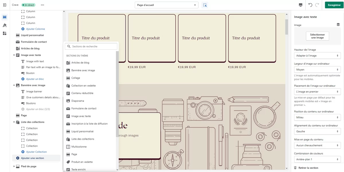 Shopify éditeur ajout de section © Shopify