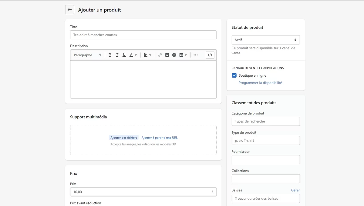 Shopify ajout de produits © Shopify