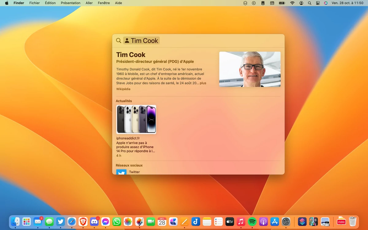 macOS Ventura Spotlight © Mathieu Grumiaux pour Clubic