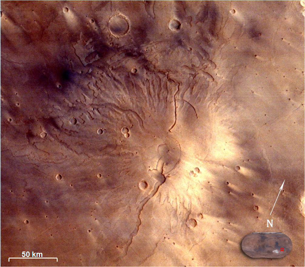 MOM Mangalayaan photo surface de Mars Tyrrhenus Mons © ISRO