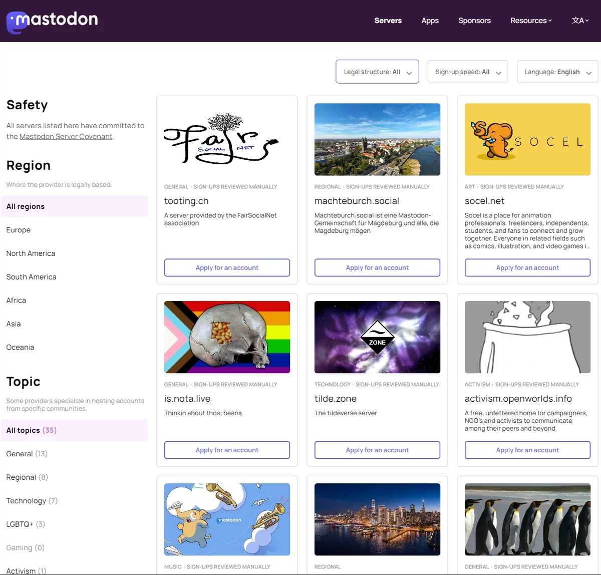 Serveurs Mastodon © Capture d'écran