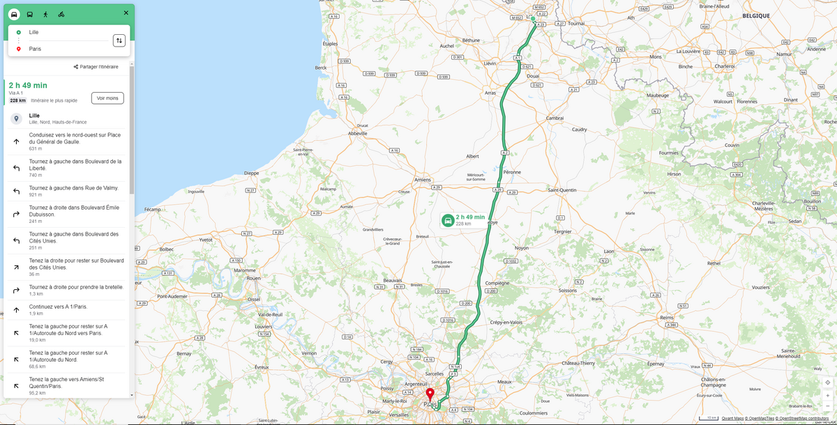 Qwant Maps itinéraire © Qwant