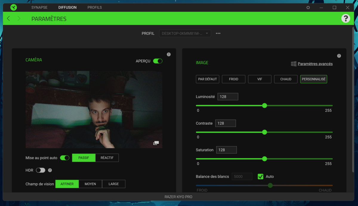 Test Razer Kiyo Pro - Synapse © Matthieu Legouge