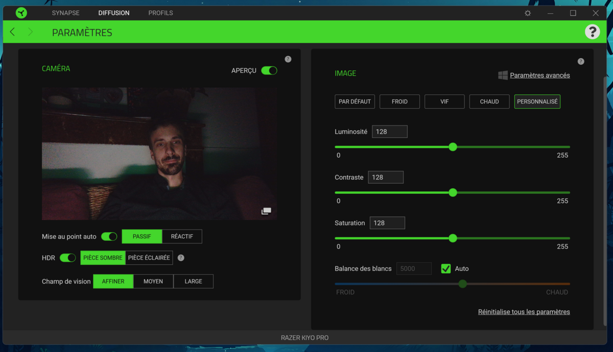 Test Razer Kiyo Pro - Synapse © Matthieu Legouge