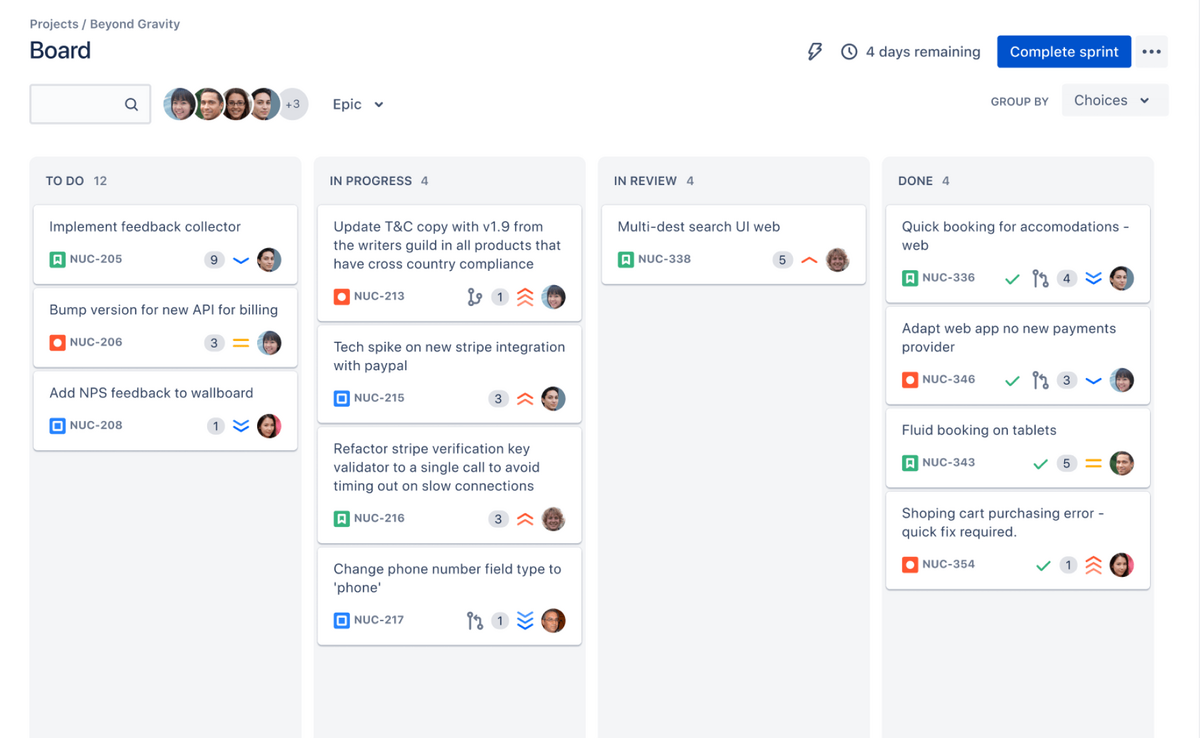 tableau scrum jira © https://www.atlassian.com/fr/software/jira