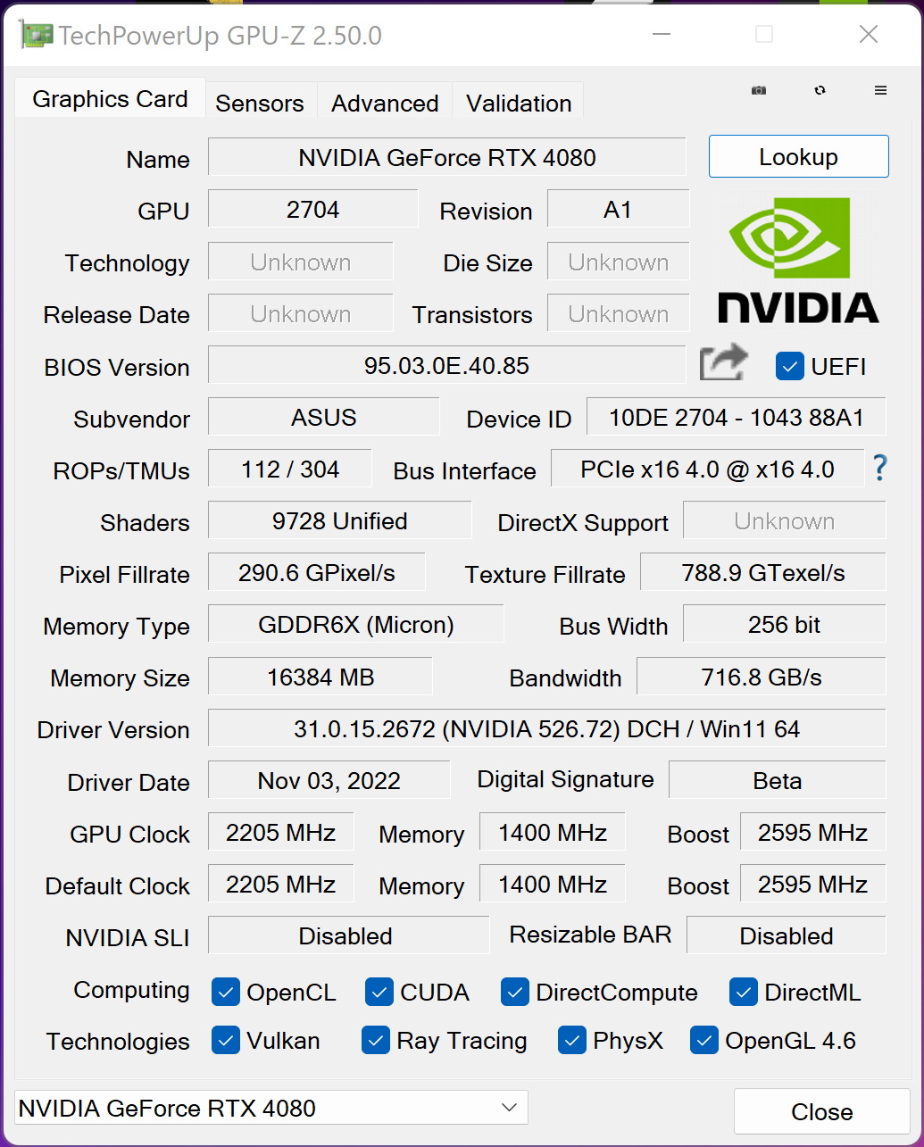 ASUS TUF Gaming RTX 4080 16GB OC Edition © Nerces