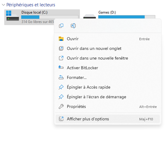 Windows 11 clic droit