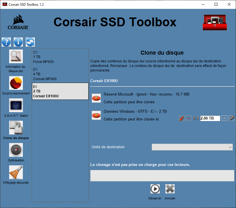 Disque dur SSD portable Corsair EX100U 2 To USB-C