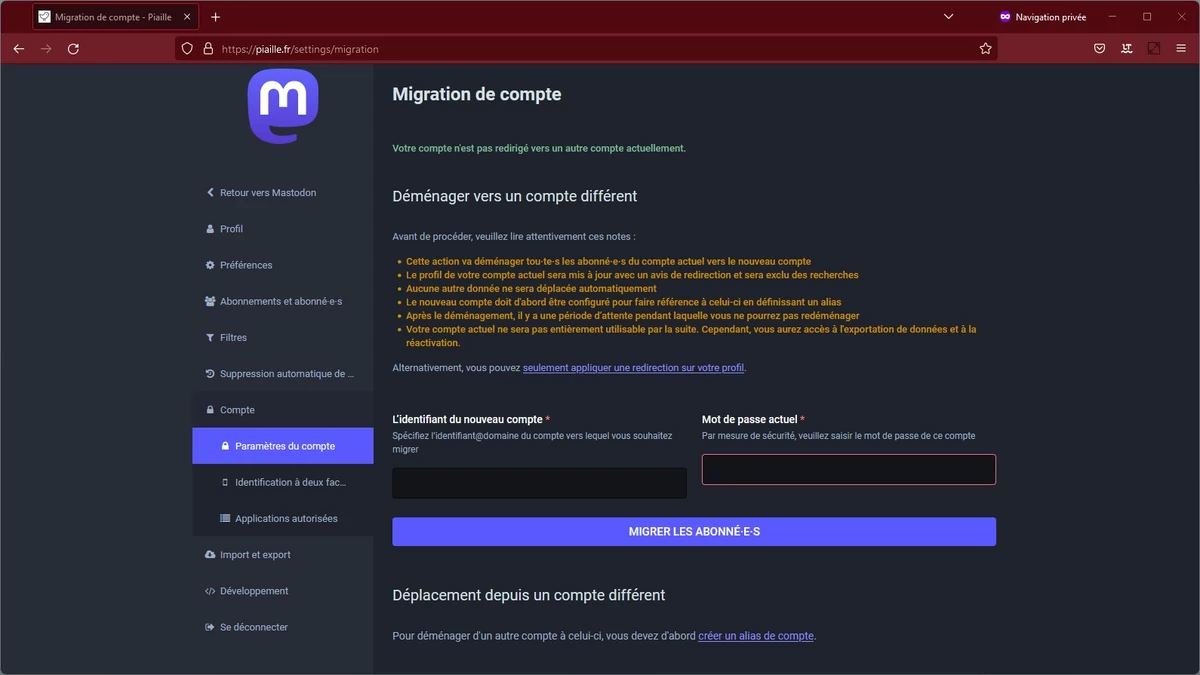 Mastodon déménagement © Capture d'écran