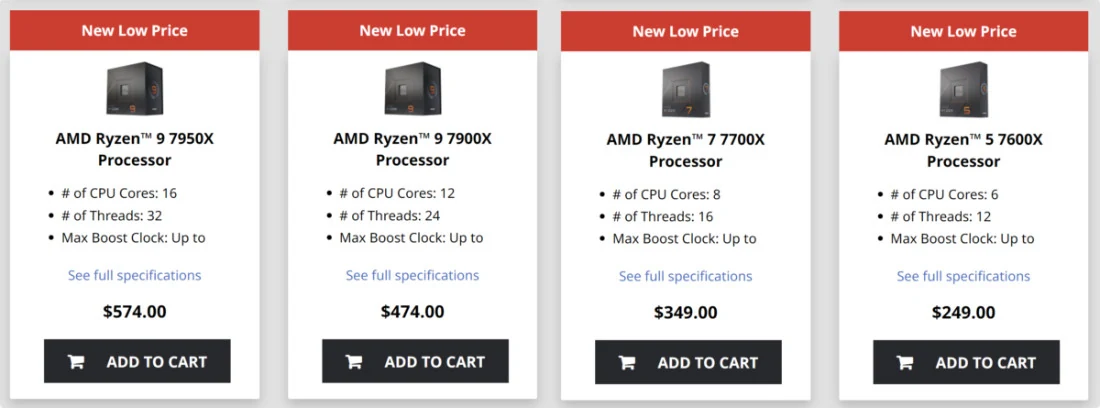 Nouveaux prix Ryzen 7000 © Videocardz