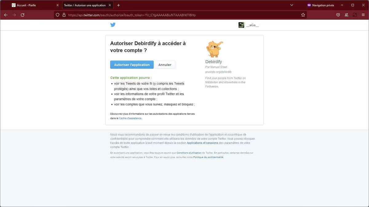 Twitter autorisation © Capture d'écran