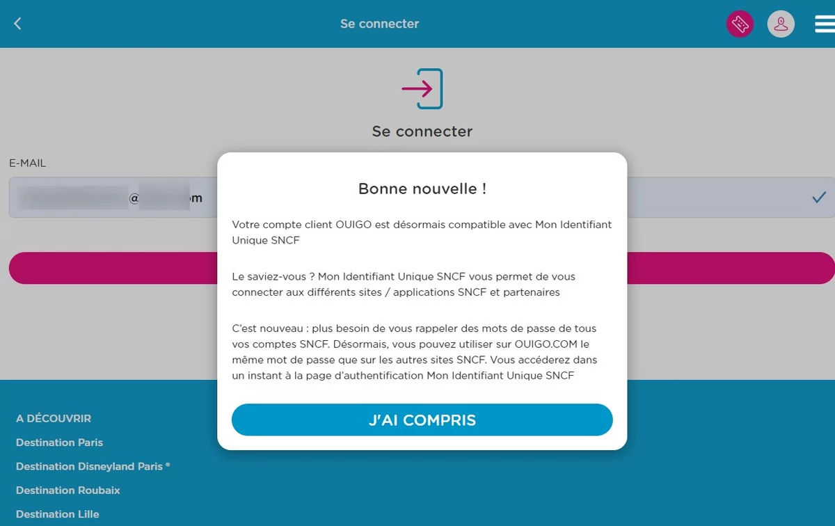 OUIGO Identifiant SNCF