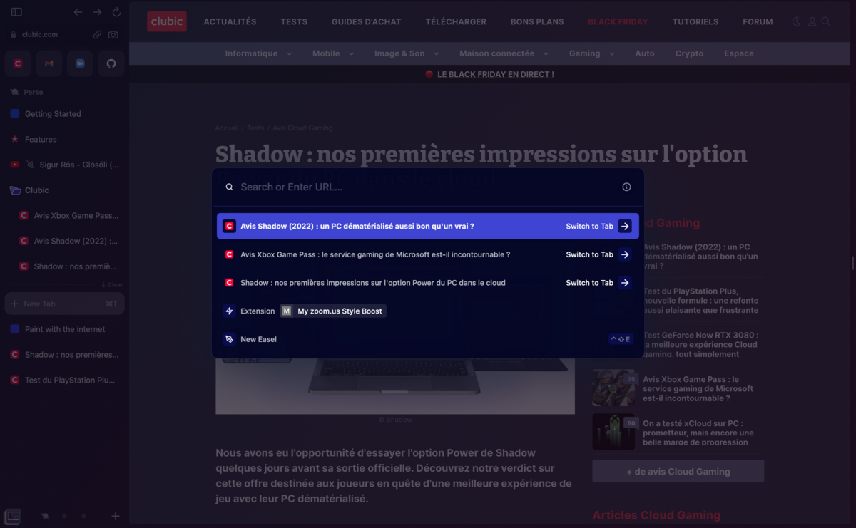 arc browser nouvel onglet © clubic.com