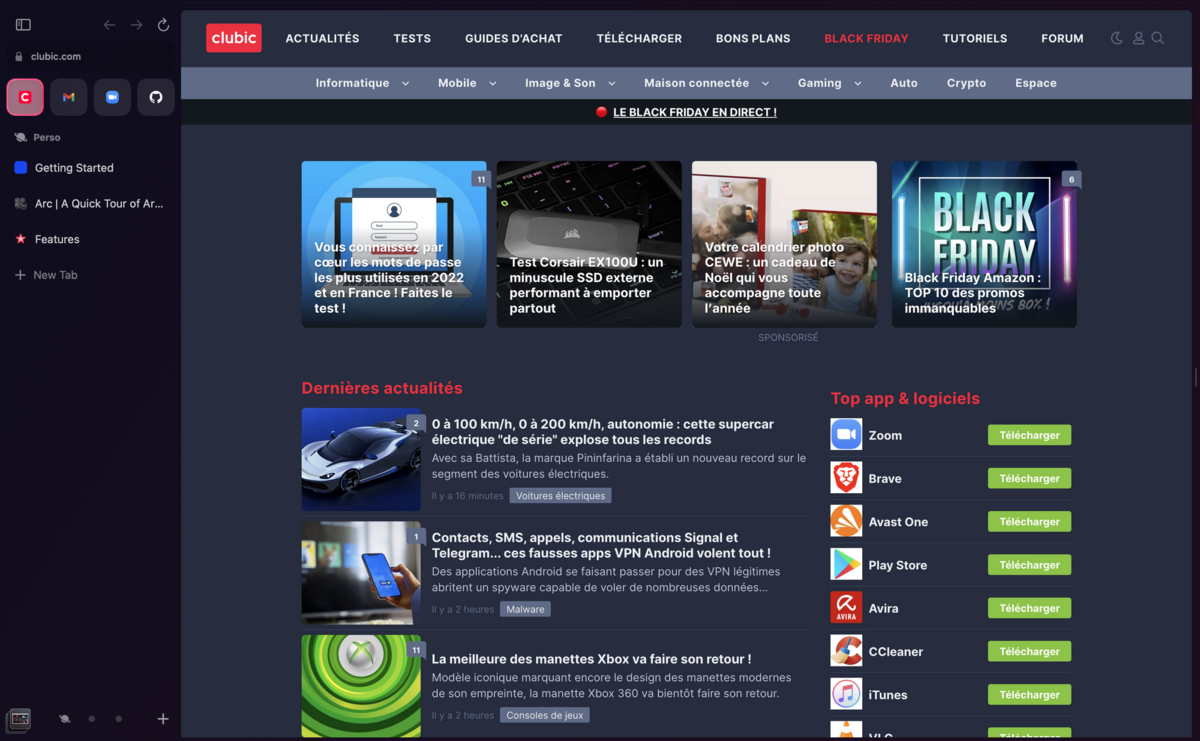 arc browser sidebar © clubic.com