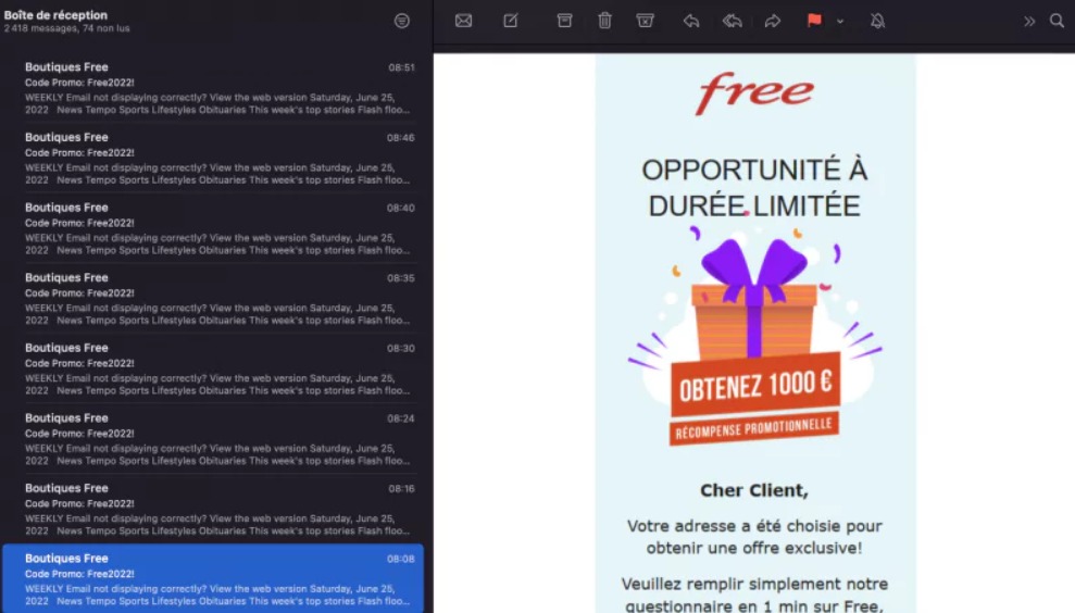 "Code Promo Free 2022" ne cliquez pas, c'est bien une arnaque