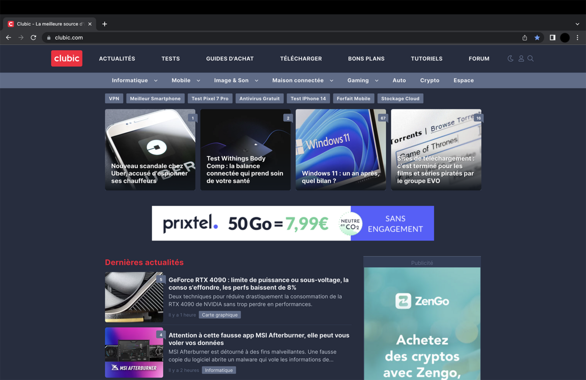 L'interface de Google Chrome