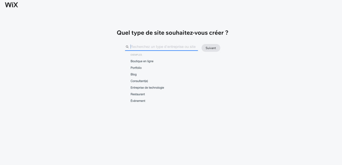Wix creation screen 1