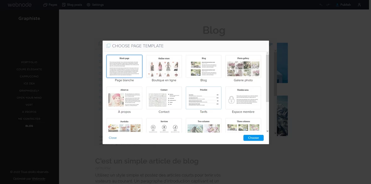 Webnode création de page © Webnode