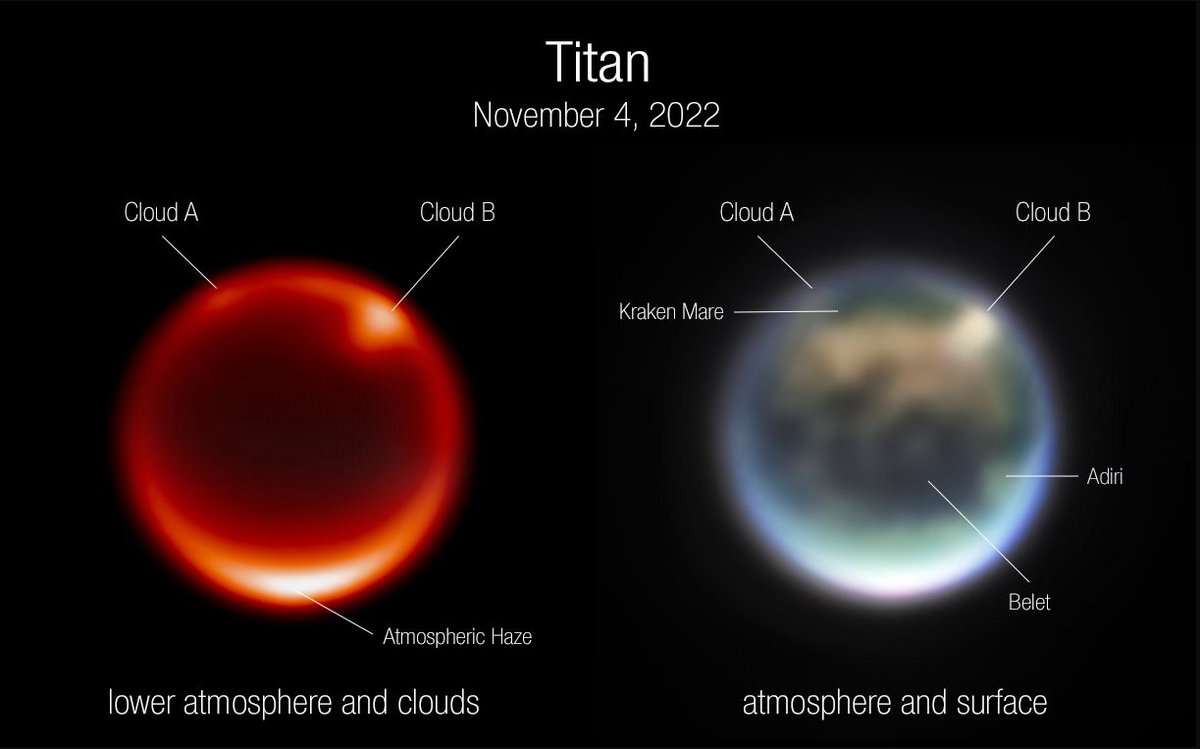Titan Saturne James Webb 2022 © NASA, ESA, CSA, A. Pagan (STScI). Science: Webb Titan GTO Team.