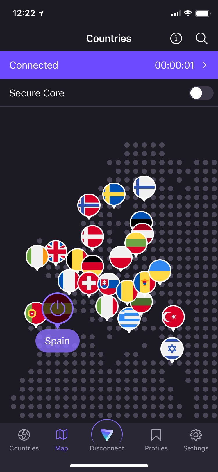 Proton VPN - La carte des pays