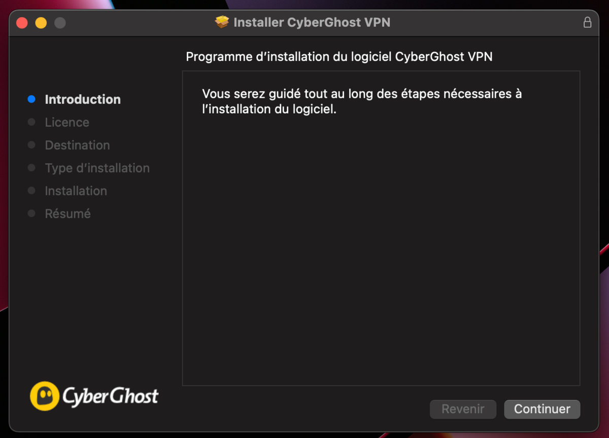 Installer CyberGhost sur macOS