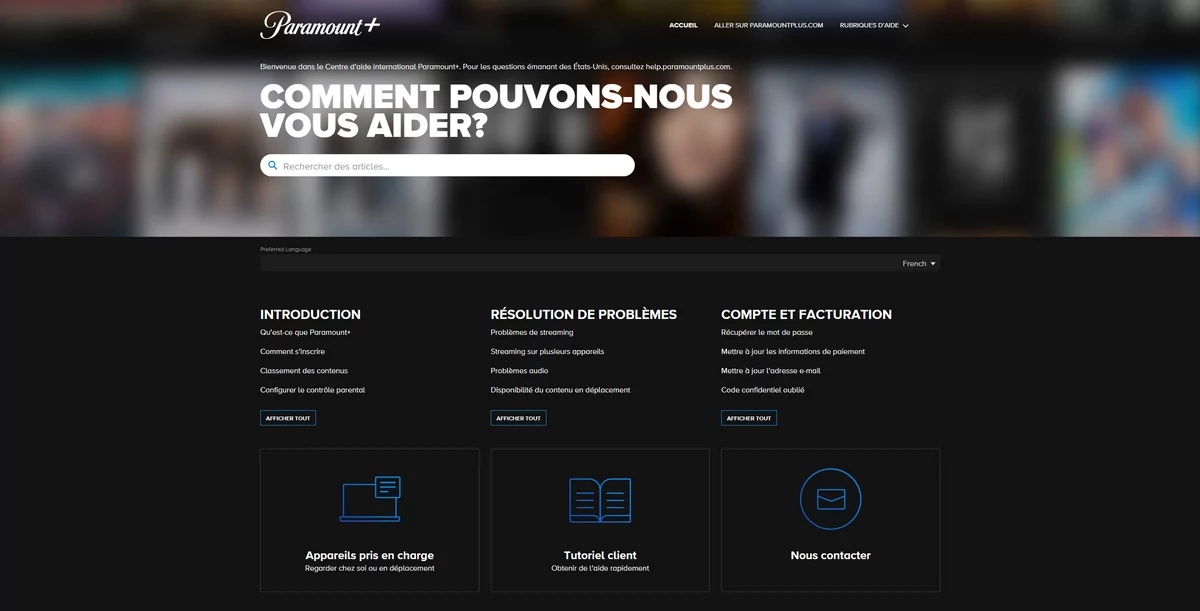 Service Client Paramount+ © Capture d'écran