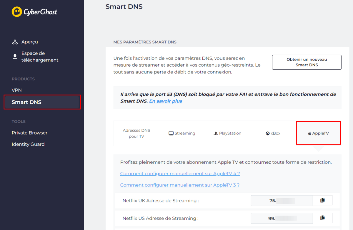 CyberGhost - Configurer Smart DNS