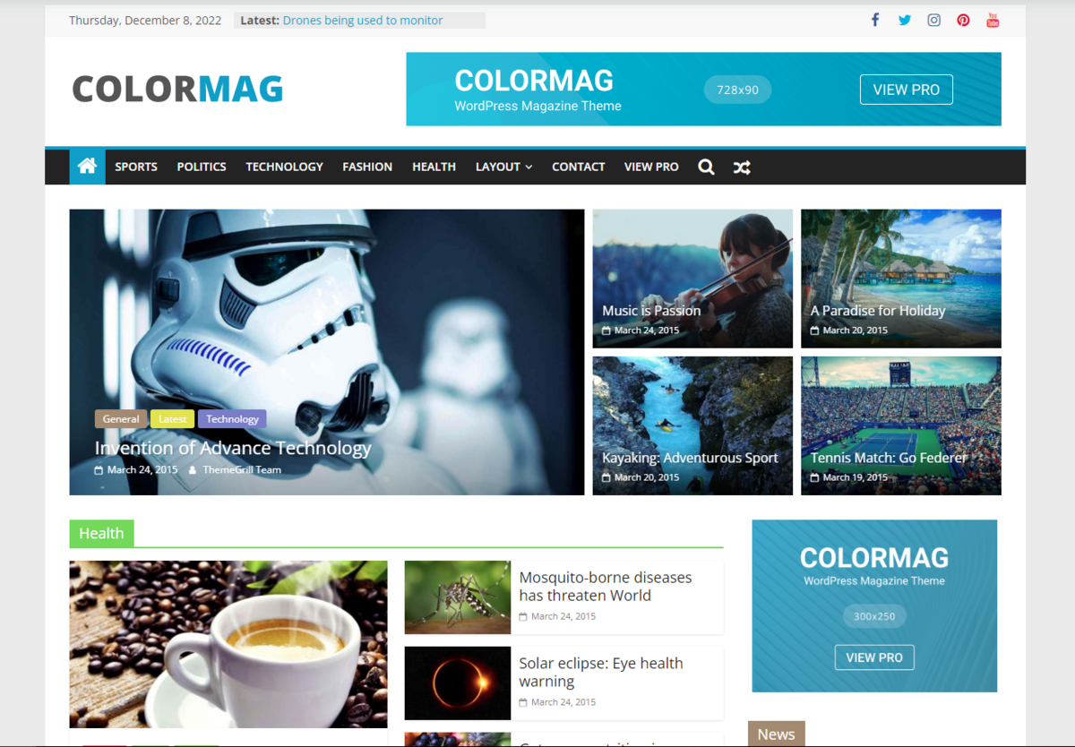 @Colormag - un thème WordPress avec une excellente segmentation des catégories de blogs