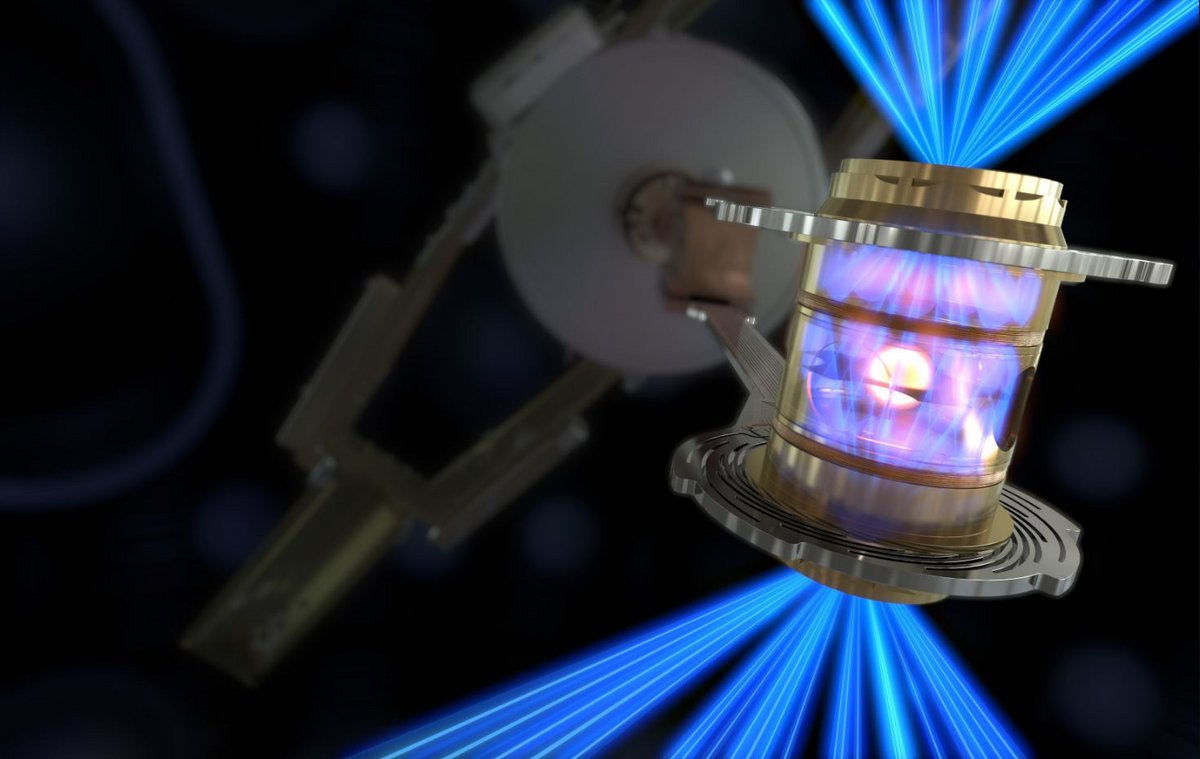 Vue d&#039;artiste du processus de fusion par confinement inertiel par laser © LLNL’s National Ignition Facility