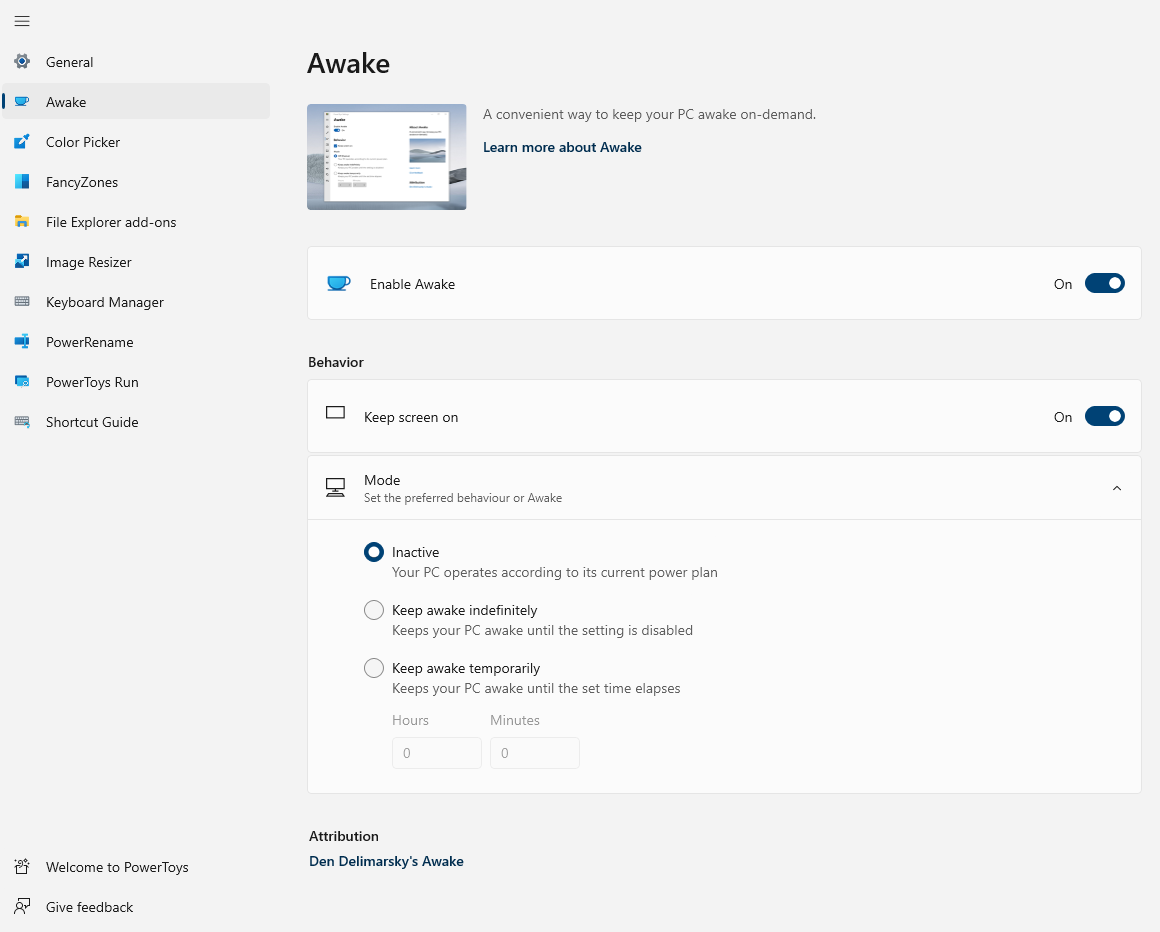 PowerToys Awake © Mircrosoft