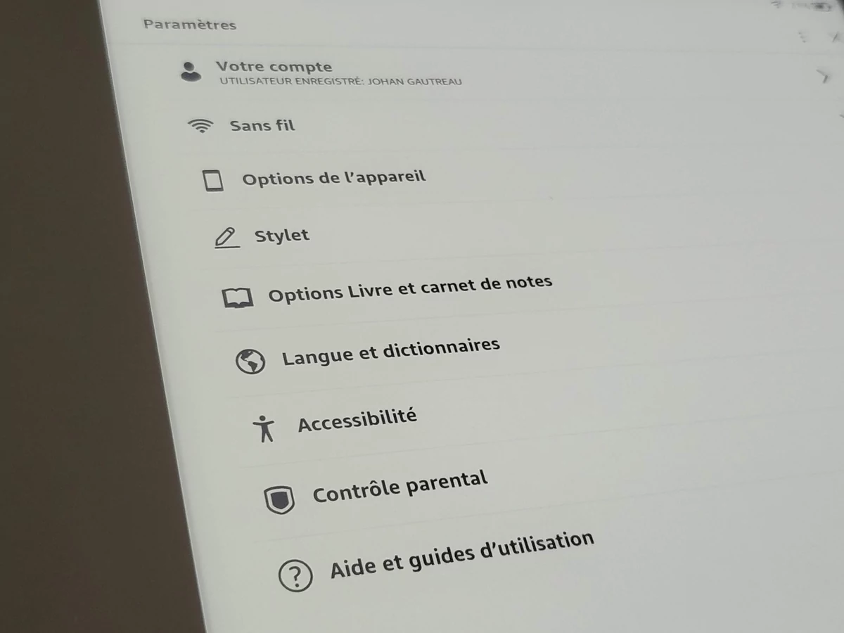 Kindle Scribe - Paramètres © Johan Gautreau