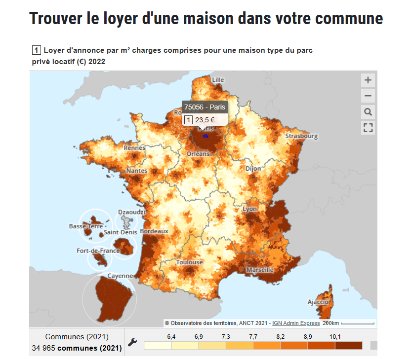 Carte des Loyers 2022 © Capture d'écran © Ecologie.Gouv.fr