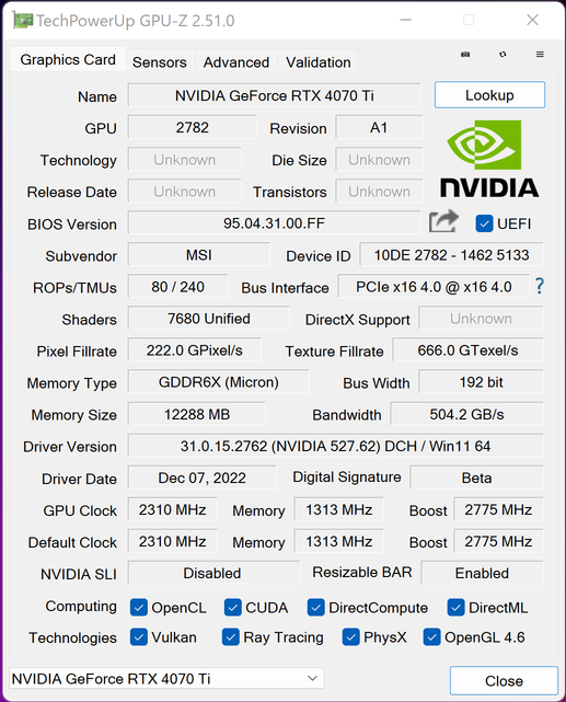 MSI GeForce RTX 4070 Ti Suprim X © Nerces