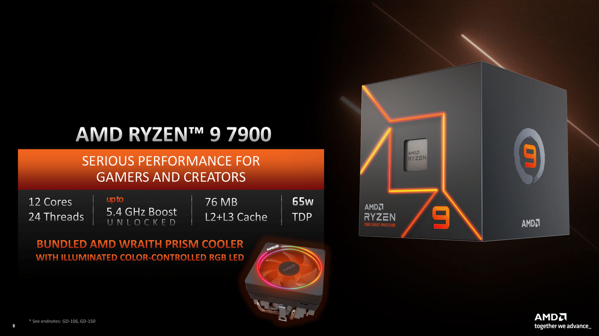 Le Wraith Prism Cooler peut suffire pour refroidir le Ryzen 9 7900 © AMD