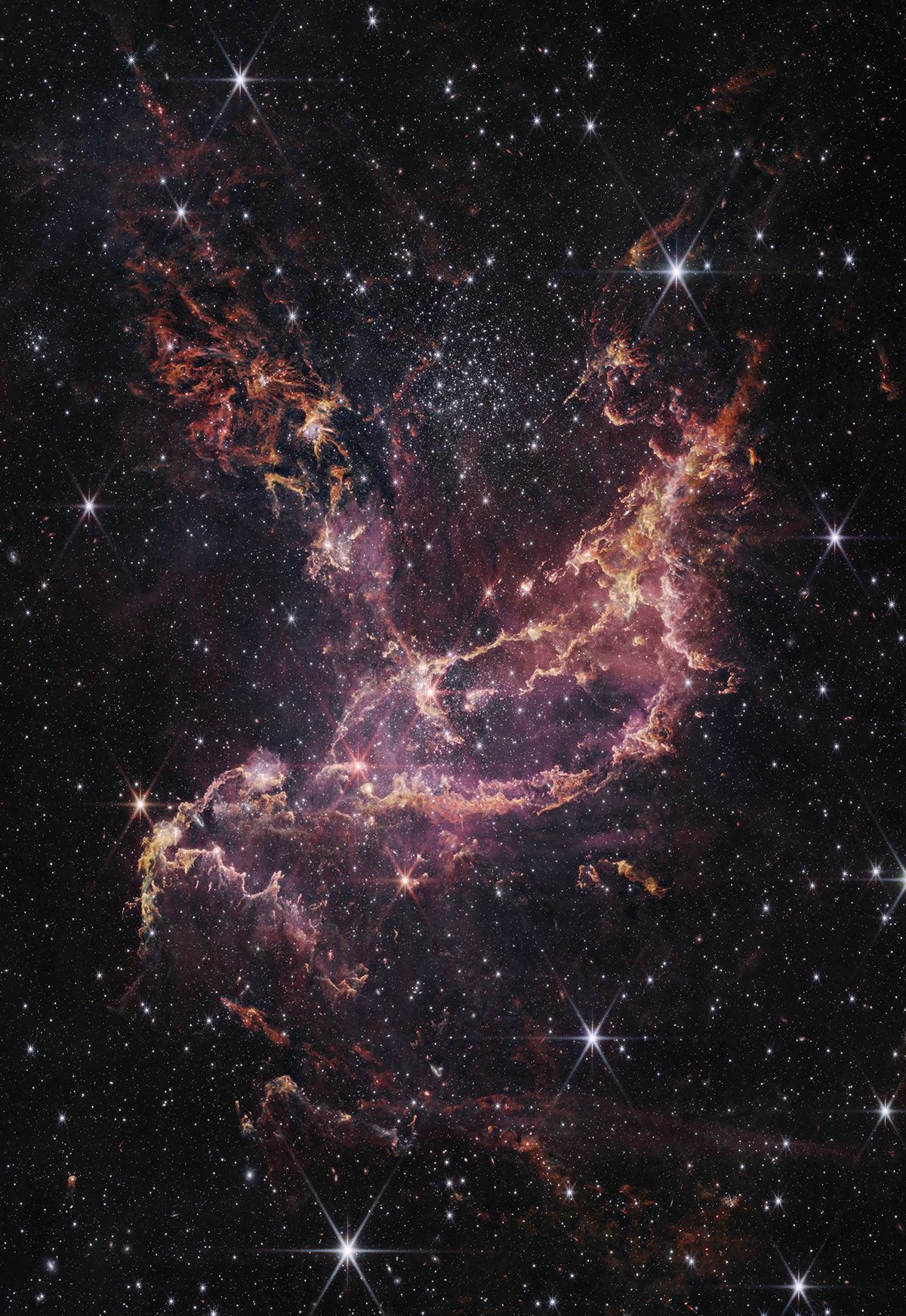 Un berceau de nouvelles étoiles en amas (NCG 346), au sein du Petit Nuage de Magellan. Crédits NASA/ESA/CSA/Stscl